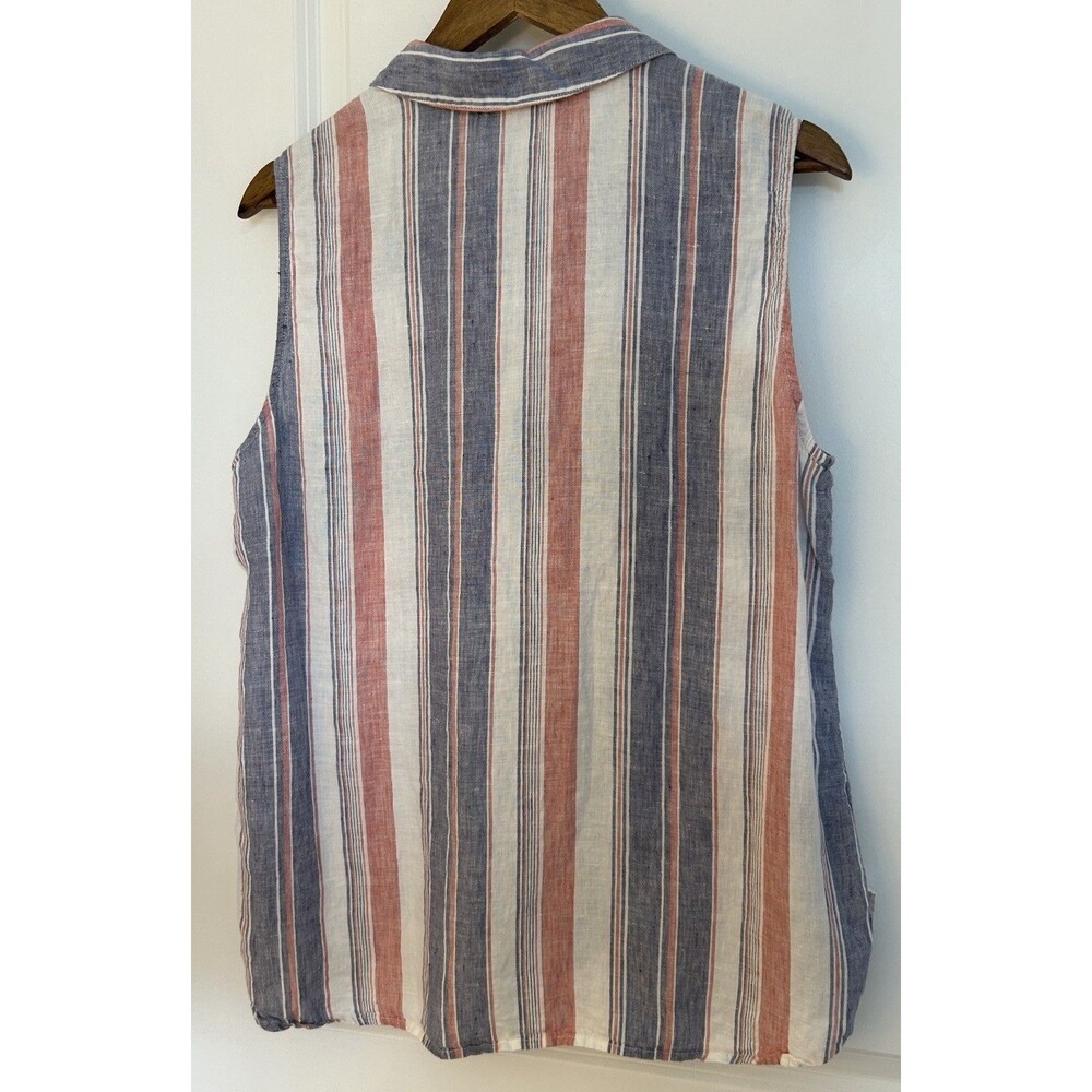 Marc New York Linen Shirt Large White Red Blue Button Front Lightweight Flowy - Picture 4 of 10